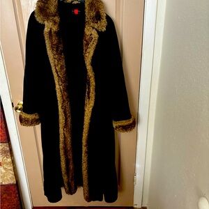 Luxurious Black and Brown Fur-Trimmed Coat